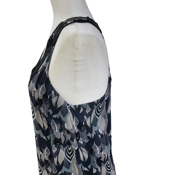 French Connection Black Gray Feather Print Retro Fit & Flare Dress 8 - Picture 5 of 11